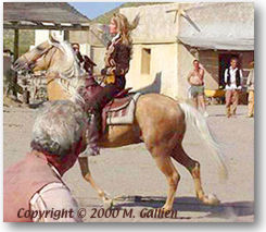 Bo on set with her Palomino. 